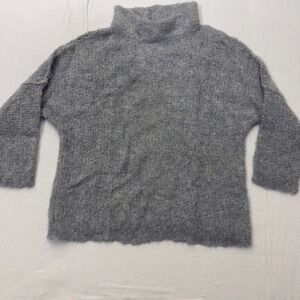 Free People Oversized Alpaca Mock Neck Sweater Medium Beige Gray‎ Drop Shoulders